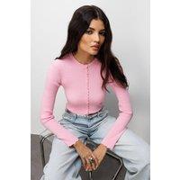 MixRay Women's Ribbed Knit Buttoned Cardigan in Pale Pink | Size: Small