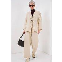 Big Dart Women's V-Neck Cardigan & Wide Leg Pants Set in Cream | Size: Medium