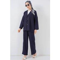 Big Dart Women's V-Neck Cardigan & Wide Leg Pants Set in Navy | Size: Small