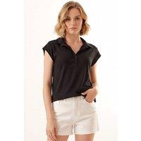 Big Dart Women's Textured Sleeveless Polo Blouse in Black | Size: Small