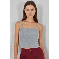Big Dart Women's Square Collar Ribbed Knit Crop Top in Grey