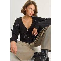 Bianco Lucci Women's Oversized Bow Detailed Cardigan in Black