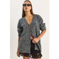 Bianco Lucci Women's Textured V-neck Buttoned Cardigan in Black