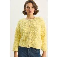 Bianco Lucci Women's Textured Button-Up Cardigan in Lemon