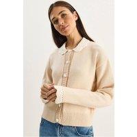 Bianco Lucci Women's Thick Ribbed Knit Cardigan with Button Closure in Beige