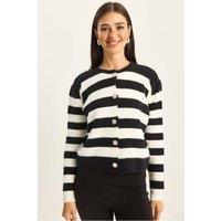 Bianco Lucci Women's Buttoned Striped Knit Cardigan