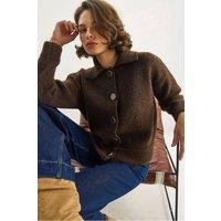 Bianco Lucci Women's Knit Cardigan with Button Closure in Dark Brown