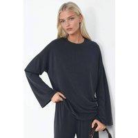 Busem Women's Relaxed Fit Crew Neck Long Sleeve Blouse in Charcoal | Size: Large