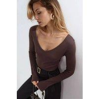 Busem Women's Fitted V-Neck Long Sleeve Blouse in Chocolate | Size: Medium
