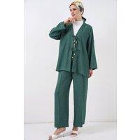 Big Dart Women's V-Neck Cardigan & Wide Leg Pants Set in Dark Green | Size: Medium