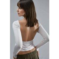 Busem Women's Slim Fit Crop Blouse with Back Detail in Stone | Size: Medium