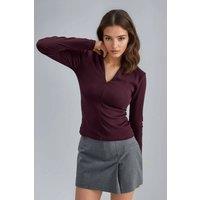 Busem Women's Slim Fit V-Neck Long Sleeve Blouse in Mauve | Size: Large