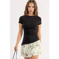 Busem Women's Slim Fit Slit Detailed Draped Blouse in Black | Size: Large
