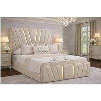 Stratus Interiors Victor Gold Velvet Gas Lift Storage Bed Frame, Single 3ft Cream