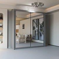 Sliding Wardrobes 4U Modern Mirror Sliding Wardrobe with Top LED Light W203cm x H217cm in Grey