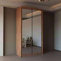 Sliding Wardrobes 4U Modern Mirror Sliding Wardrobe with Top LED Light W90cm x H200cm in Walnut