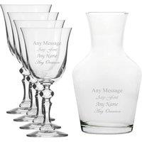 Uniqueful Personalised Set of 4 Crystal Jasmine Wine Glasses & Vin Carafe in Clear