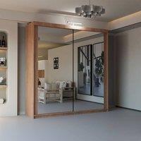 Sliding Wardrobes 4U Modern Mirror Sliding Wardrobe with Top LED Light W203cm x H217cm in Walnut