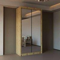 Sliding Wardrobes 4U Modern Mirror Sliding Wardrobe with Top LED Light W90cm x H200cm in Light Oak