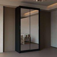 Sliding Wardrobes 4U Modern Mirror Sliding Wardrobe with Top LED Light W90cm x H200cm in Black