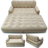 Havendro Inflatable Sofa Bed 2-in-1 Flocked Air Mattress Camping Lounge in Beige