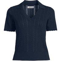 Lands' End Women's Short Sleeve Cotton Pointelle Knit Polo in Dark Navy | Size: 16-18