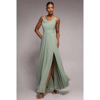 Goddiva Women's Chiffon Cowl Twisted Rope Strap Lace in Light Green | Size: 14