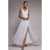 Goddiva Women's Chiffon Cowl Twisted Rope Strap Lace in Ivory | Size: 14