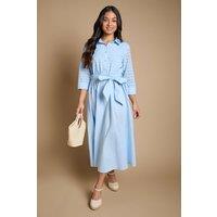 Dorothy Perkins Women's Petite Contrast Broderie Belted Shirt Midi Dress in Blue | Size: 10