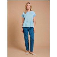 Dorothy Perkins Women's Lace Sleeve Trim Dobby Blouse in Blue | Size: 10