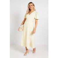Dorothy Perkins Women's Flutter Sleeve Wrap Midi Dress in Yellow | Size: 12