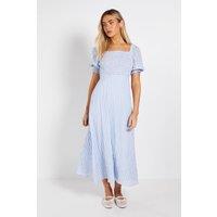 Dorothy Perkins Women's Shirred Bodice Gingham Midi Dress in Blue | Size: 10