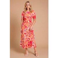 Dorothy Perkins Women's Gathered Sleeve Empire Seam Midi Dress in Floral | Size: 12
