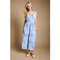 Dorothy Perkins Women's Tie Frill Detail Strappy Tiered Hem Printed Maxi Dress in Blue | Size: 16
