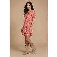 Dorothy Perkins Women's Petite Sweetheart Neck Puff Sleeve Printed Mini Dress in Orange | Size: 8