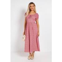 Dorothy Perkins Women's Gingham Ruched Bust Midi Dress in Red | Size: 14