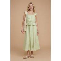 Dorothy Perkins Women's Ruffle Frill Elasticated Waist Midi Dress in Green | Size: 16