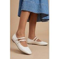 Dorothy Perkins Women's Shirley Faux Patent Leather Double Buckle Flat Ballerinas in White | Size: 6