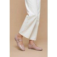 Dorothy Perkins Women's Shirley Faux Patent Leather Double Buckle Flat Ballerinas in Nude | Size: 8