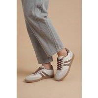 Dorothy Perkins Women's Jackie Faux Suede Striped Lace Up Trainers in Cream | Size: 4