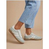 Dorothy Perkins Women's Jackie Faux Suede Striped Lace Up Trainers in Green | Size: 7