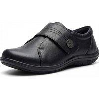 MyShoeStore Women's Women's Wide Fit Leather Touch Fasten Comfort Shoes in Black | Size: 4
