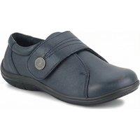 MyShoeStore Women's Women's Wide Fit Leather Touch Fasten Comfort Shoes in Navy | Size: 6