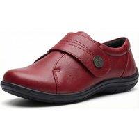 MyShoeStore Women's Women's Wide Fit Leather Touch Fasten Comfort Shoes in Wine | Size: 4