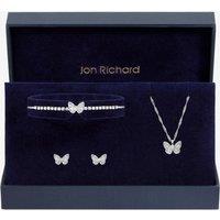 Jon Richard Women's Silver Crystal Butterfly Trio Set - Gift Box