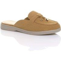 AJVANI Women's Flat Heel Slip On Open Back Loafers Mules in Camel | Size: 6