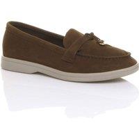 AJVANI Women's Flat Heel Slip On Smart Loafers in Dark Brown | Size: 5
