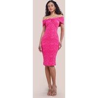 Goddiva Women's Front Knot Twist Midi Dress in Magenta | Size: 16