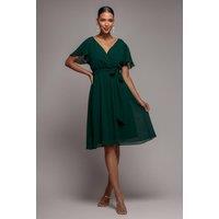 Goddiva Women's Chiffon Flutter Sleeve Wrap Midi Dress in Dark Green | Size: 8