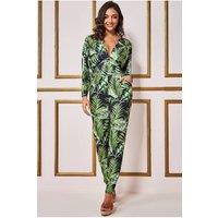 Goddiva Women's Tropical Print Jumpsuit in Green | Size: 10